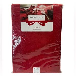 Bardwil Linens winter joy red damask tablecloth rectangle seats 8-10